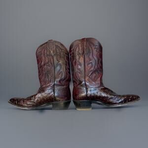 Nocona Full Quill Ostrich Cowboy Boots Burgundy Oxblood Men’s 12 EE Made in USA!